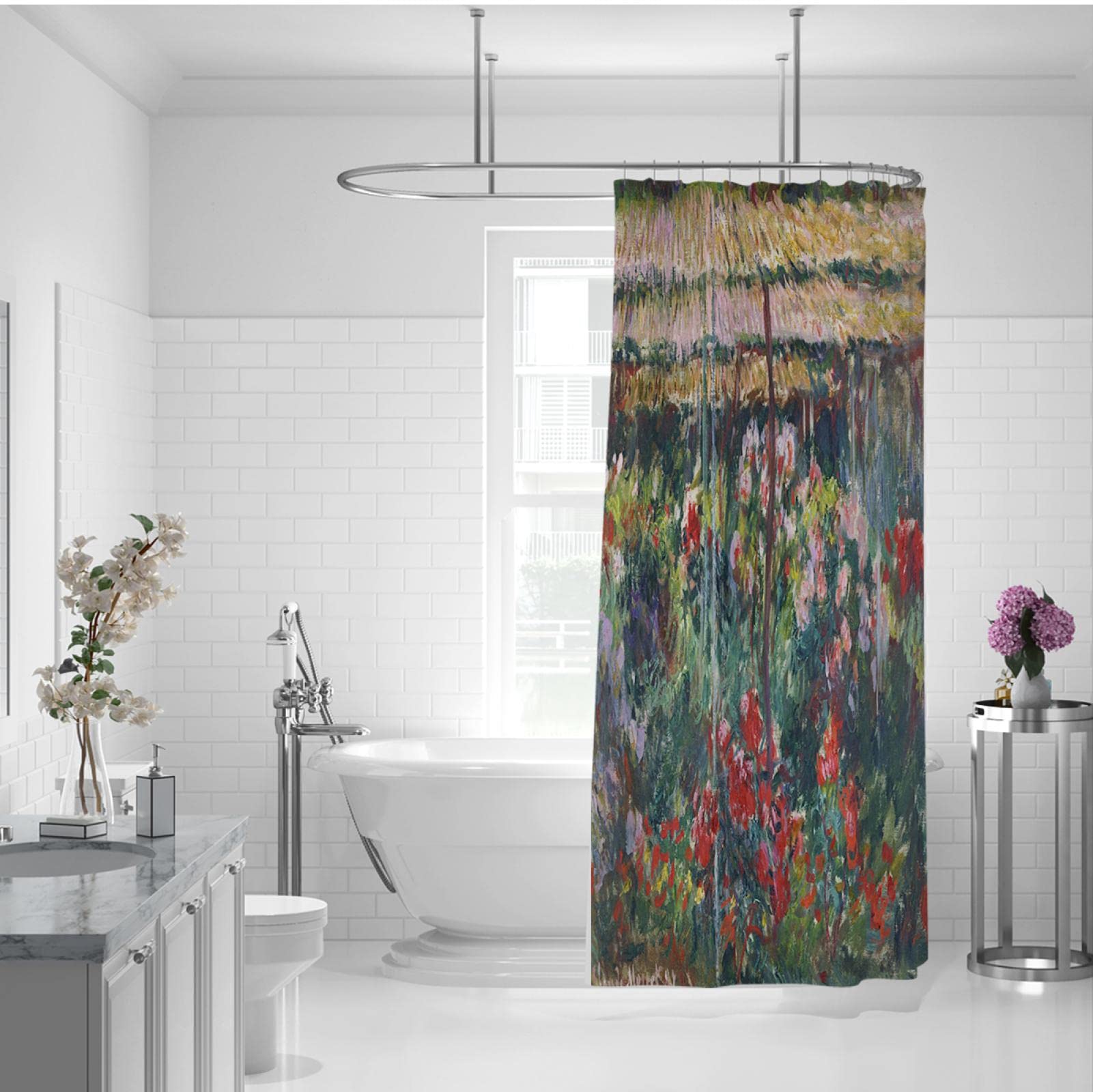 Cortina de Ducha Claude Monet Pinturas al óleo Flores, Juego de decoración de baño de Tela, Cortina de separación Seca y húmeda 180Wx180Lcm Cortina de Ducha