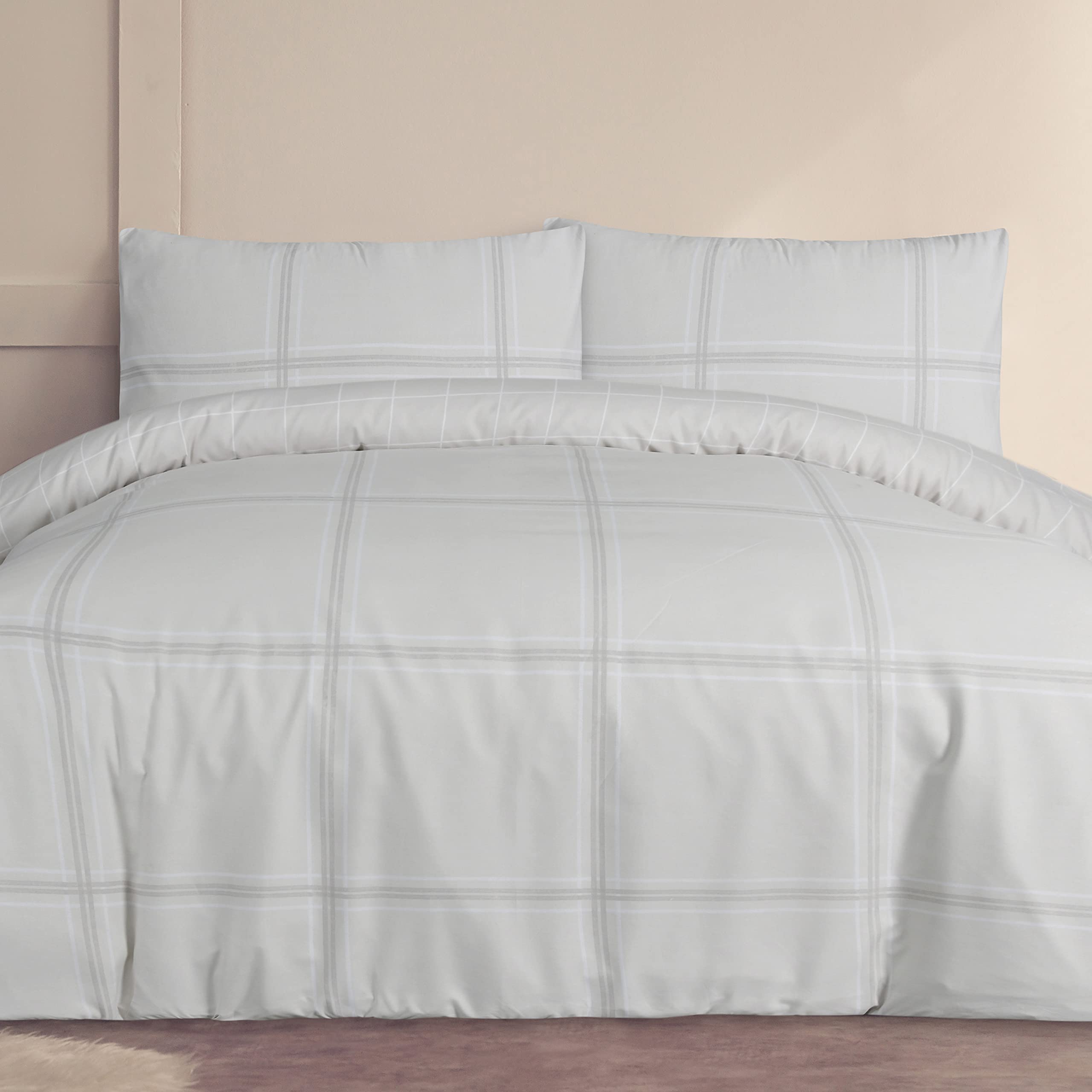 Smart Living - Duvet Cover Set - Linear Check - Double - Natural