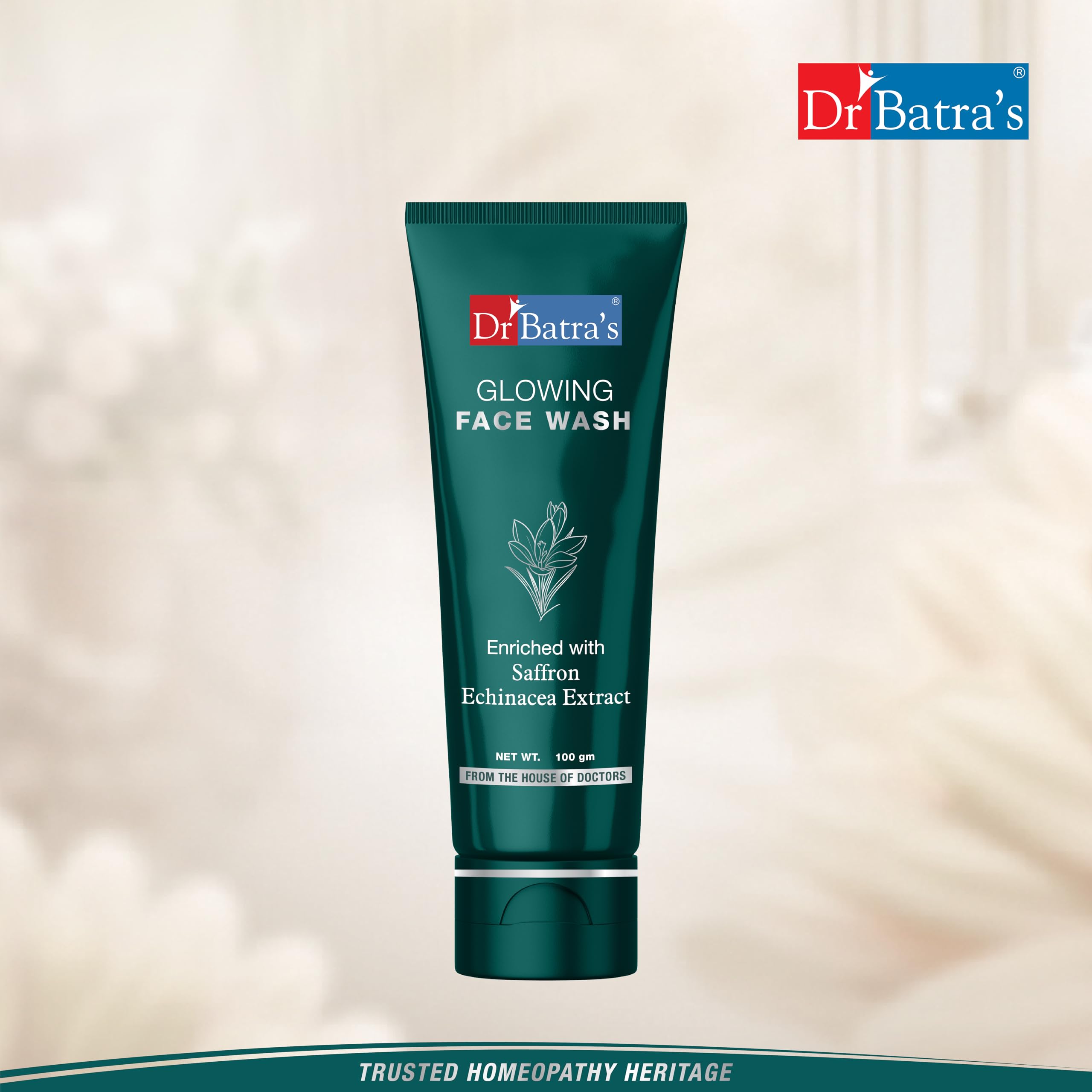 Dr. Batra's Glowing Face Wash, Enriched with Echinacea Extract, Saffron, for natural glow and skin rejuvenation, Reduces UV damage, Face Wash for healthy skin (100g)