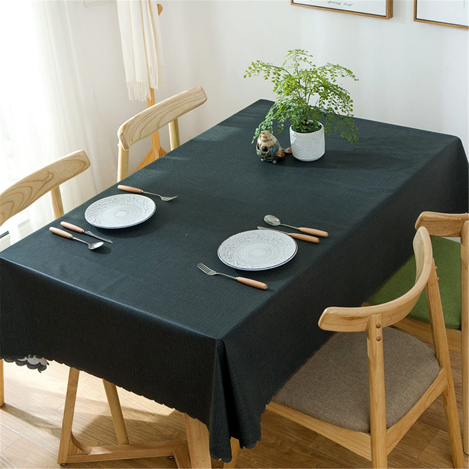 Nappe cirée rectangulaire en PVC noir 100x160 cm imperméable et lavable pour table de cuisine