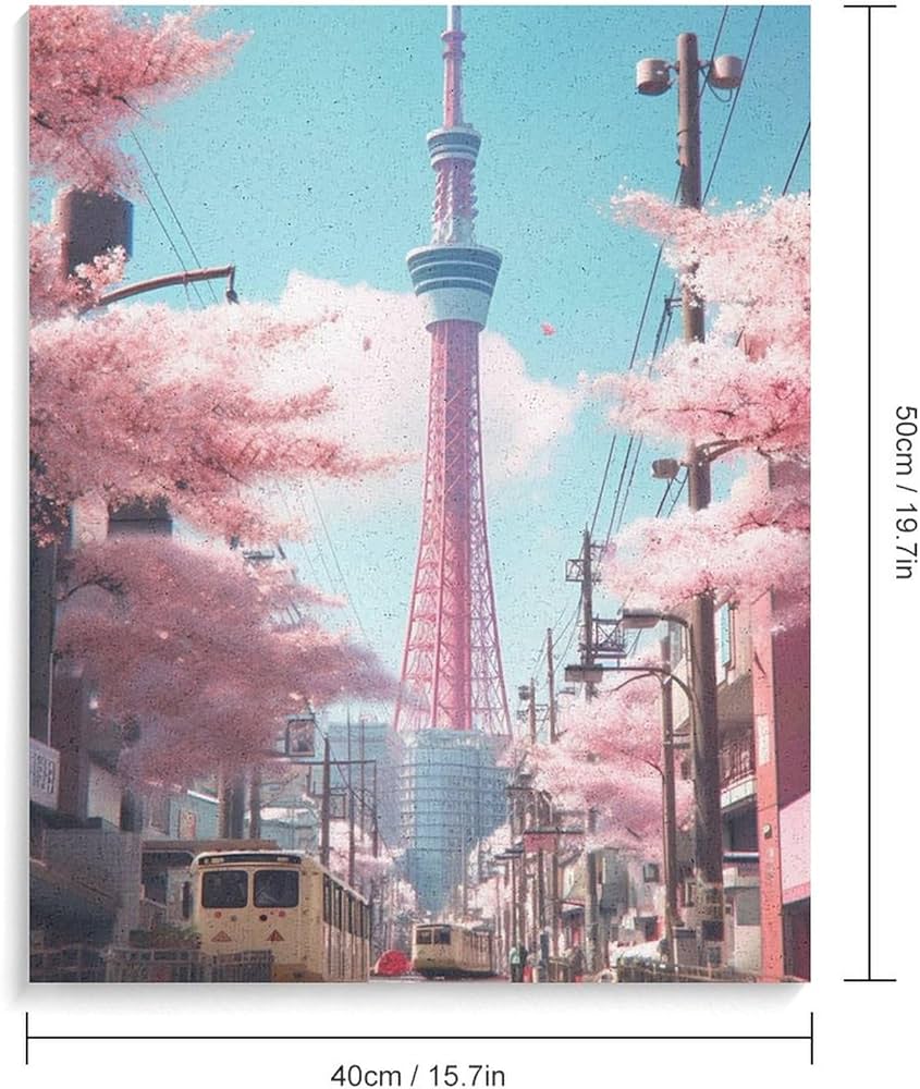 Amazon | 東京スカイツリーと桜 数字油絵 和風の街並み写真 数字キット