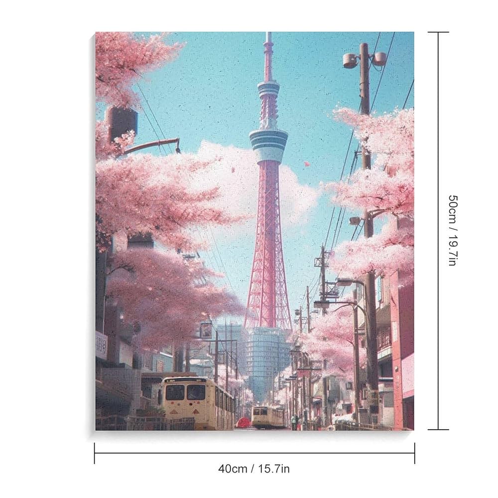Amazon | 東京スカイツリーと桜 数字油絵 和風の街並み写真 数字