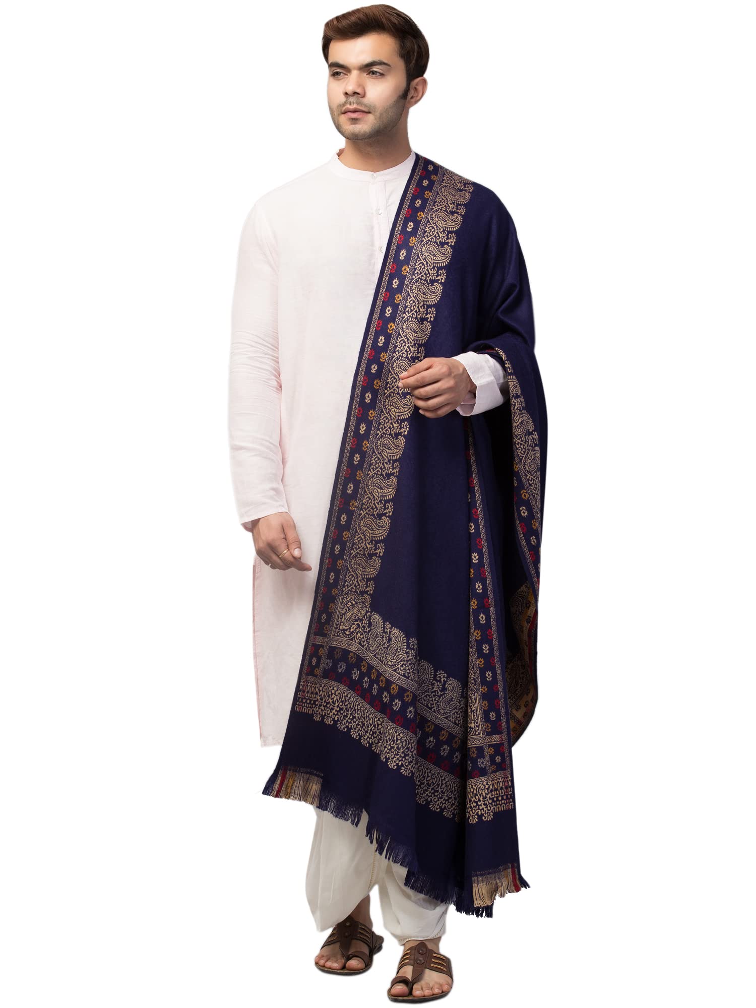 Men’s Jamawar Weave Warm and Soft Woolen Shawl/Stole with Self Design and Border (40 x 80 inches)-image-41