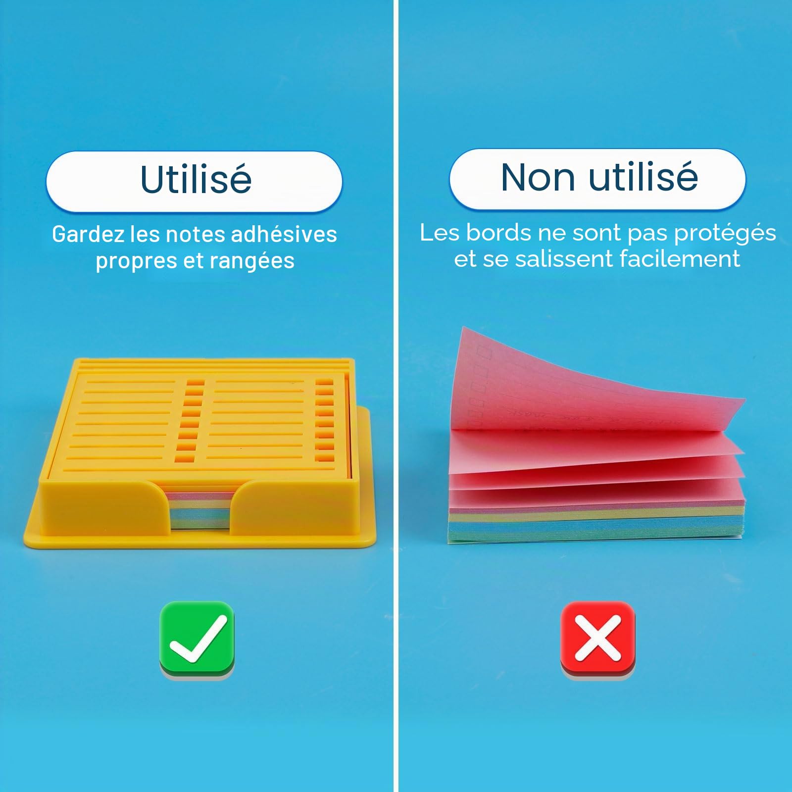 Pochoir pour notes adhésives avec notes adhésives de 7,6 x 7,6 cm - Support de notes avec support de gabarit - Distributeur d'étagères pour bureau, maison, fournitures scolaires (jaune)