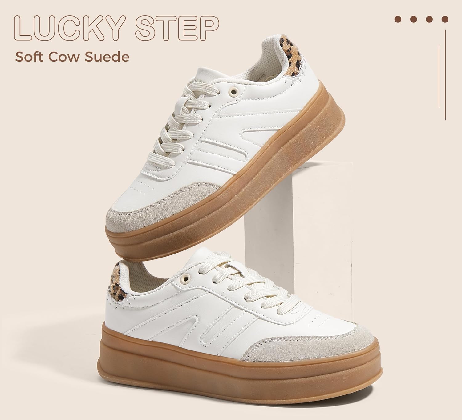 LUCKY STEP Women's Platform Retro Fashion Sneakers Classic Casual Gum Rubber Sole Skate Trainer Tennis Walking Shoes Thick Sole Trendy Footwear - Image 4
