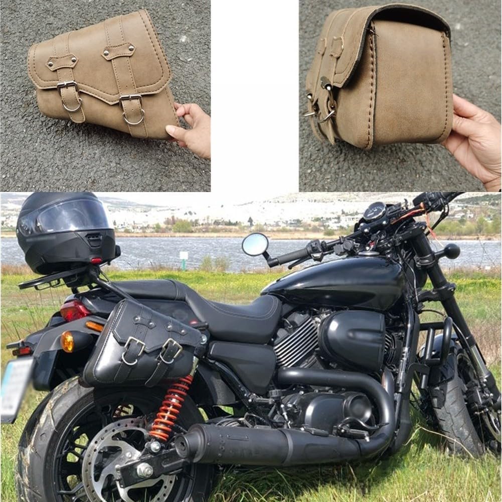 Borsa a triangolo laterale per moto, stile retrò, in pelle, borsa per attrezzi da turismo, antigraffio, resistente, 28 x 24 x 14 cm, beige (destra)