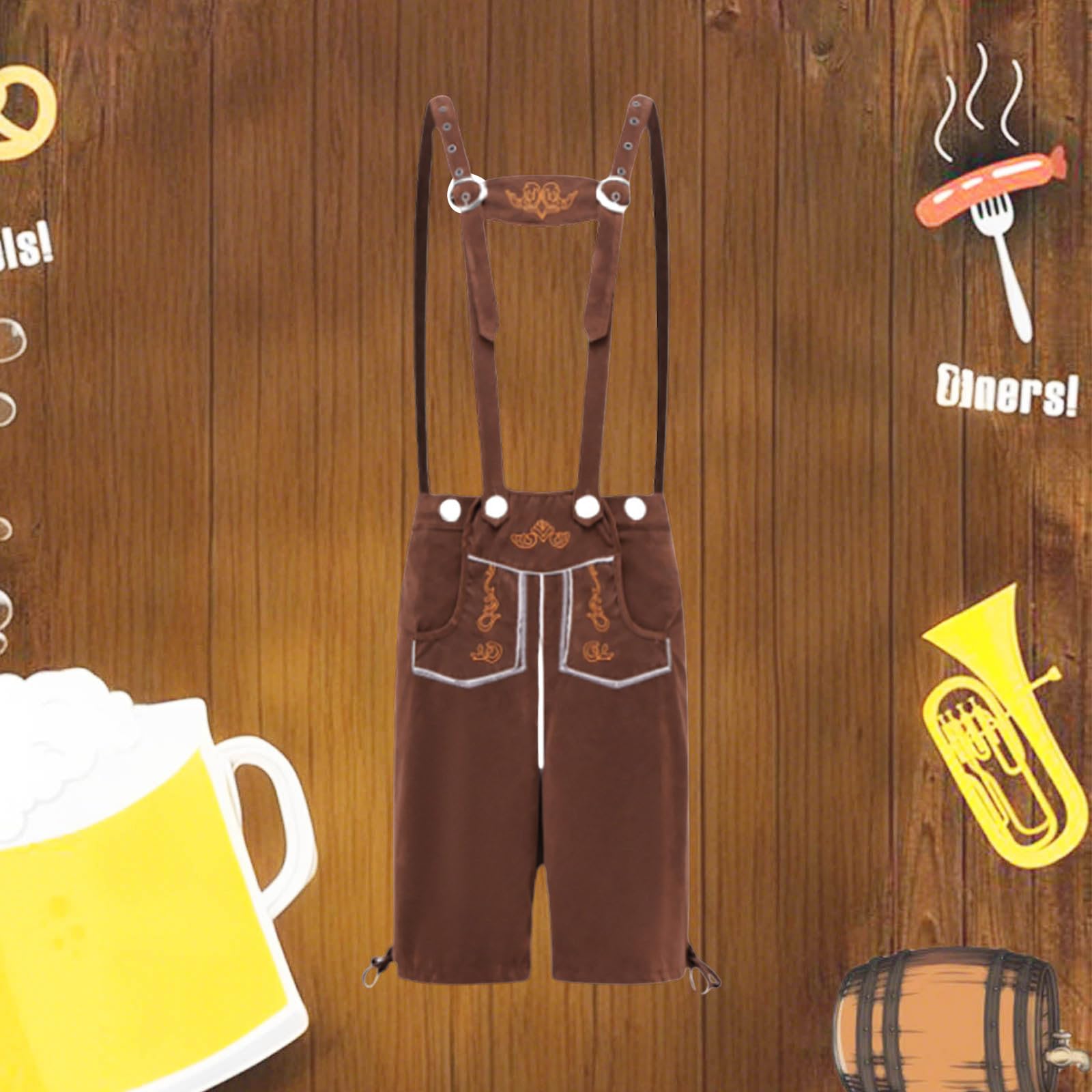 Lederhose Herren Kurz, Trachtenhose Herren Stoff mit Hosenträger, Latzhose Oktoberfest Outfit Trachtenlederhosen Stylisch Jumpsuit, Bayrische Tracht Lederhosen Bib Shorts mit Taschen für Bierfest