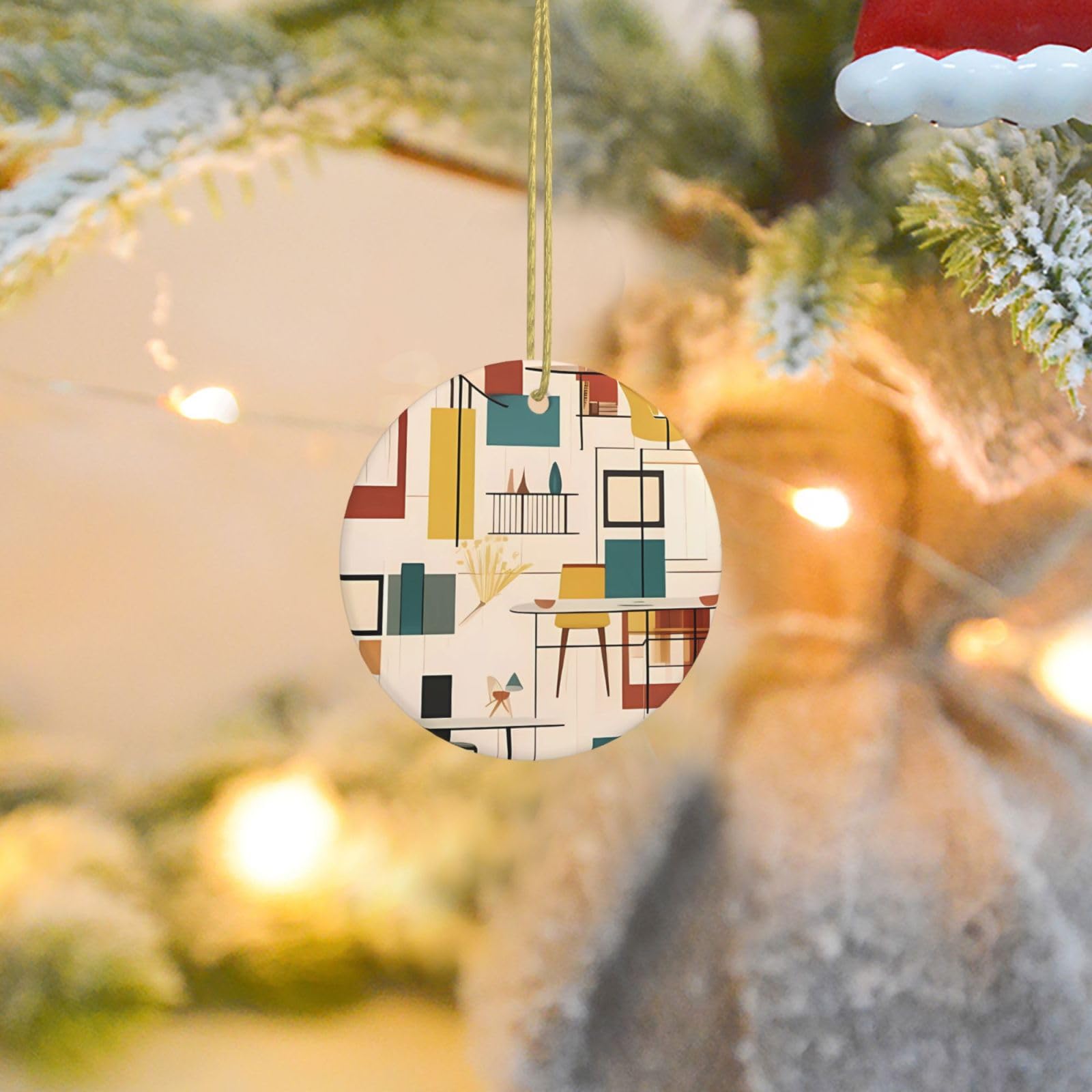 Christmas Ornaments for Christmas Tree Decoration Ceramic Hanging Mid Century Modern Ornament with Gold Ribbon Crafts Round Pendant for Keepsake Gifts Glass Xmas Decor Party Supplies