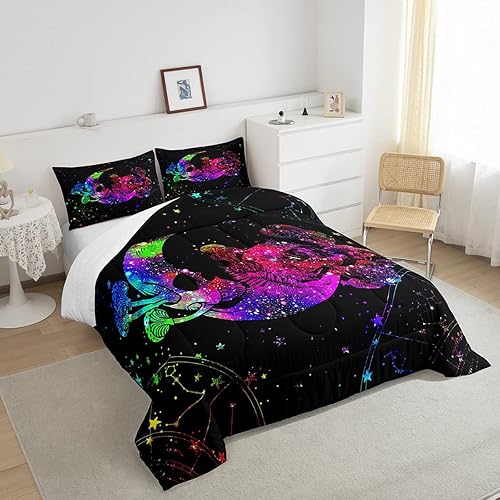 Miniatura 4 de Juego de ropa de cama de calavera gótica, tamaño Queen, juego de edredón de luna y estrellas, juego de ropa de cama y colecciones de teñido anudado