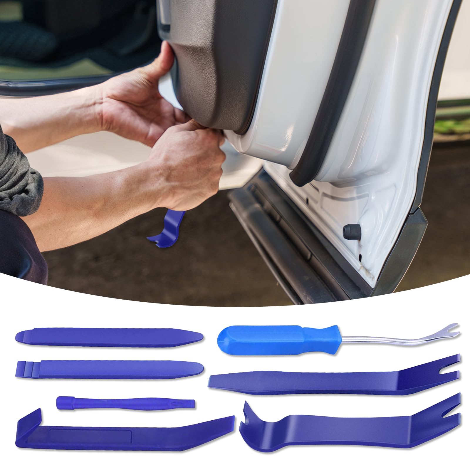 Trim Removal Tool Set for Auto,7 Pcs Car Pry Tool Kit,Plastic Installer for Panel Door Window,Clip Fastener Remover Set for Vehicle Dashboard Radio Audio,Interior Trim Tools(Blue)