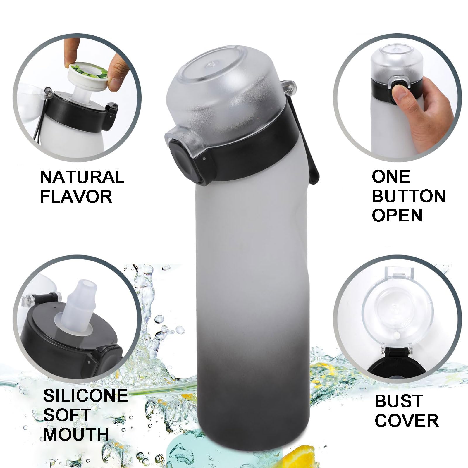 Botella con sabor, botella de agua de aire, botella de 650 ml con 7 cápsulas, botella de agua y agua con sabor, juego de botellas de agua con sabor (B)