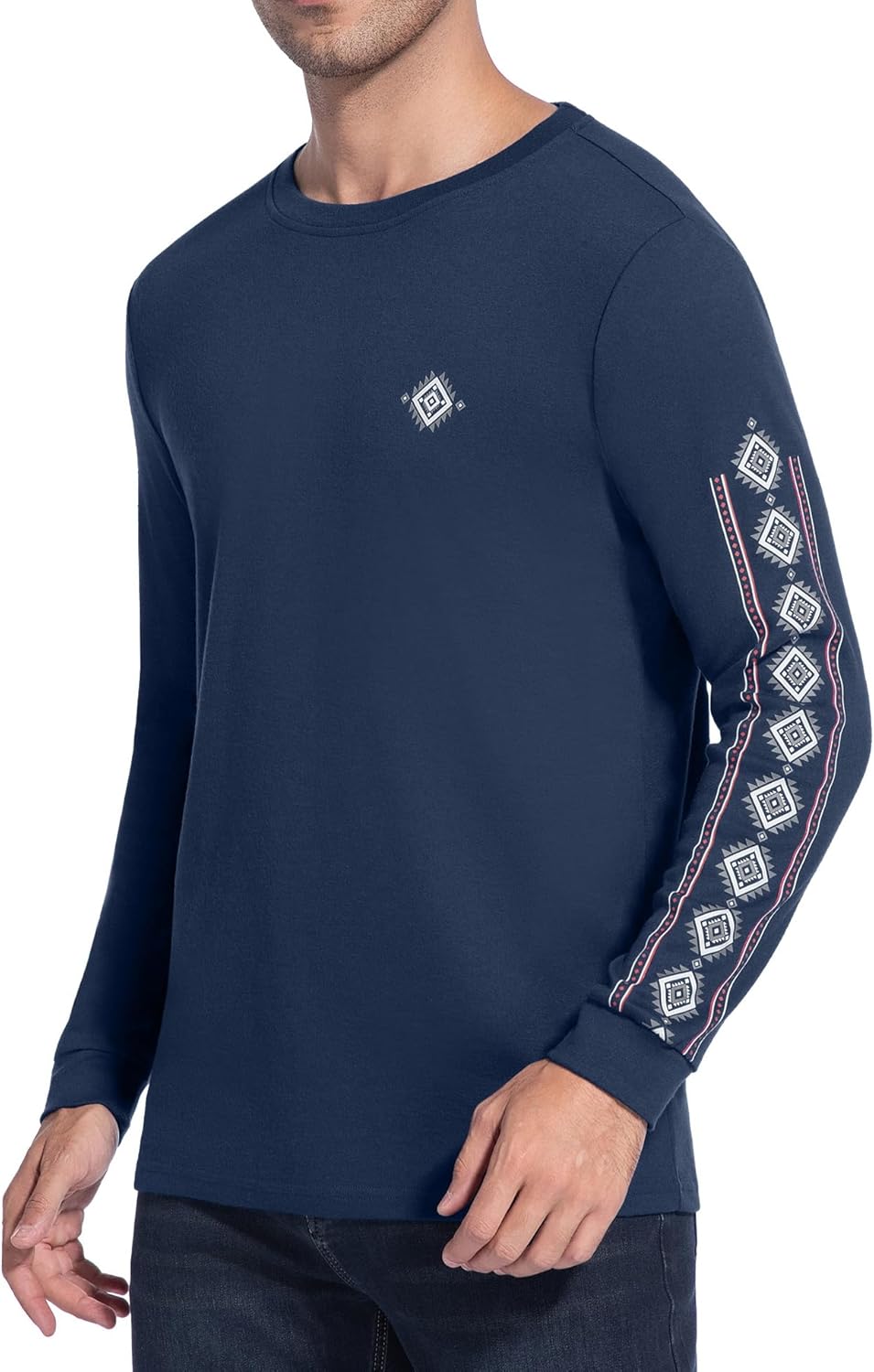 Mens Shirts Fall Winter Long Sleeve Crewneck Tops Casual Vintage Western Aztec Print Pullover Shirt - Image 4