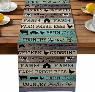 Table Runner 70 Inch Long - Farm Chicken Cow Pig Country Quotes Decorative Table Scarf, Vintage Wood Board Dining Table Runners for Wedding Party Kitchen Dining Tables