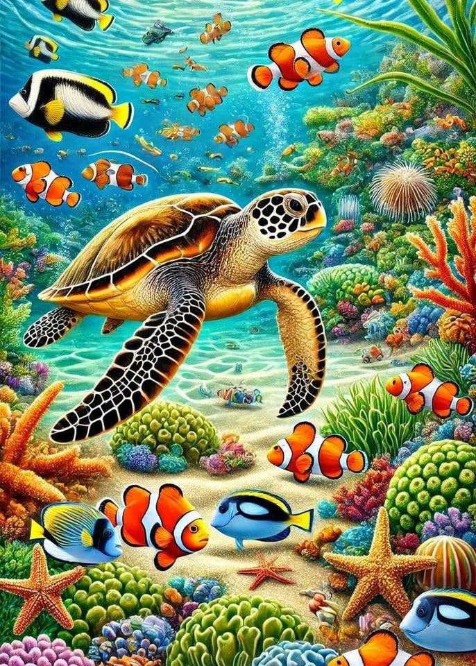 GLXPOG Turtle Diamond Art Kits for Adults, DIY 5D Ocean Diamond Painting, Full Round Drill Gem Crystal Art Paint by Diamond Kits Perfect for Relaxation and Home Wall Decor 30x40cm