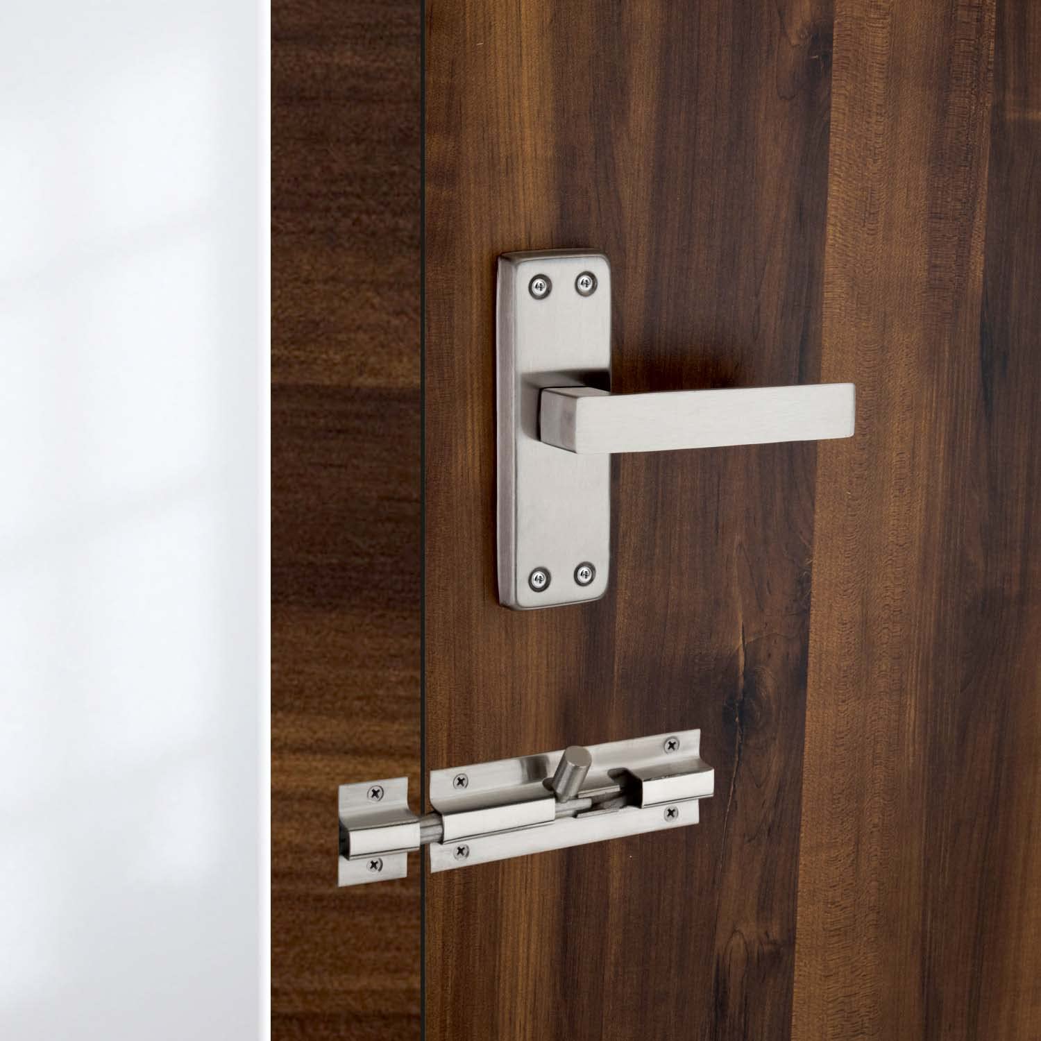 SARDAR Square 5" Stainless Steel Iron Bathroom Door Handle Set with Keyless Baby Latch/Tower Bolt/Push to Close Latch — Amazon image 2