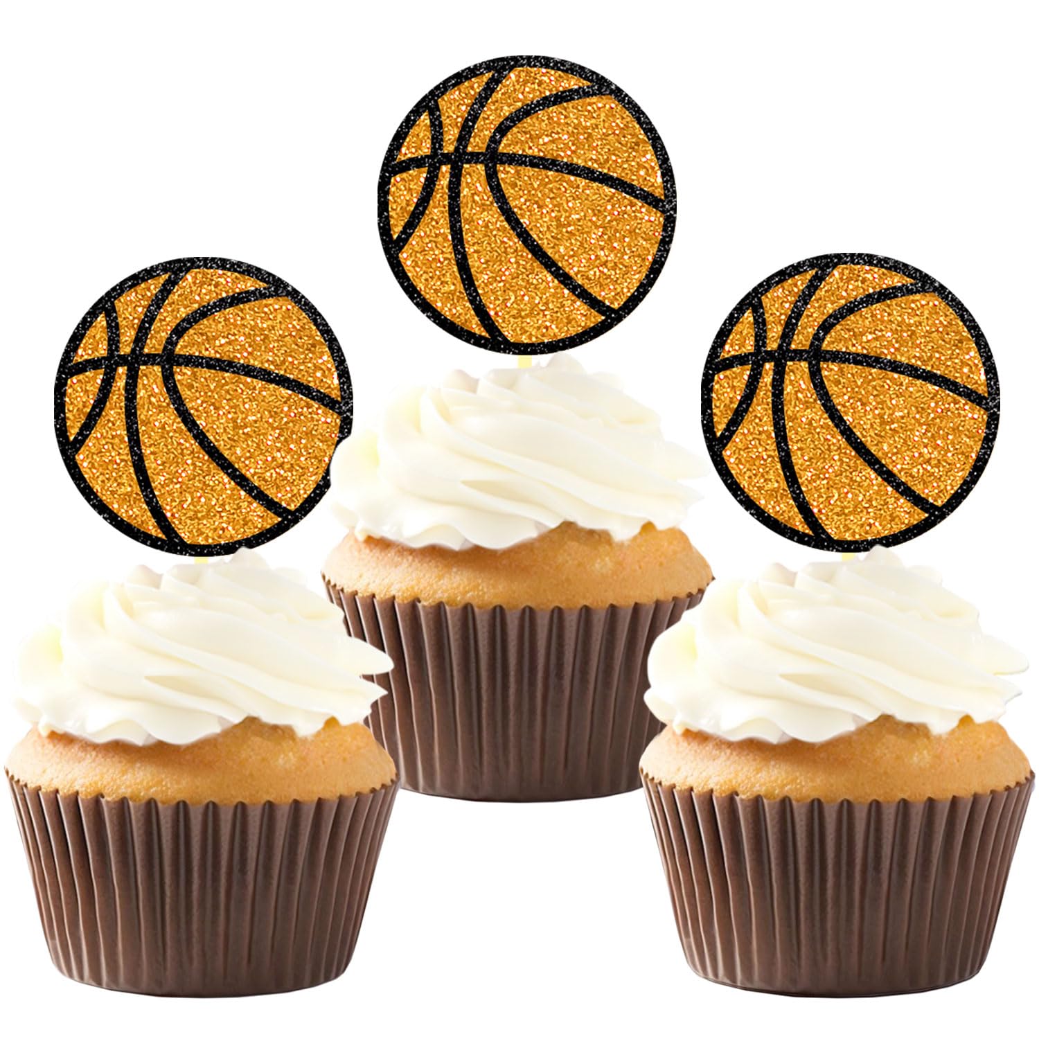 Moitkptt 24Pcs Basketball Cupcake Toppers for Basketball Party Decorations, Basketball Player Cupcake Toppers, Basketball Theme Baby Shower Party Decorations (Basketball), BAK001