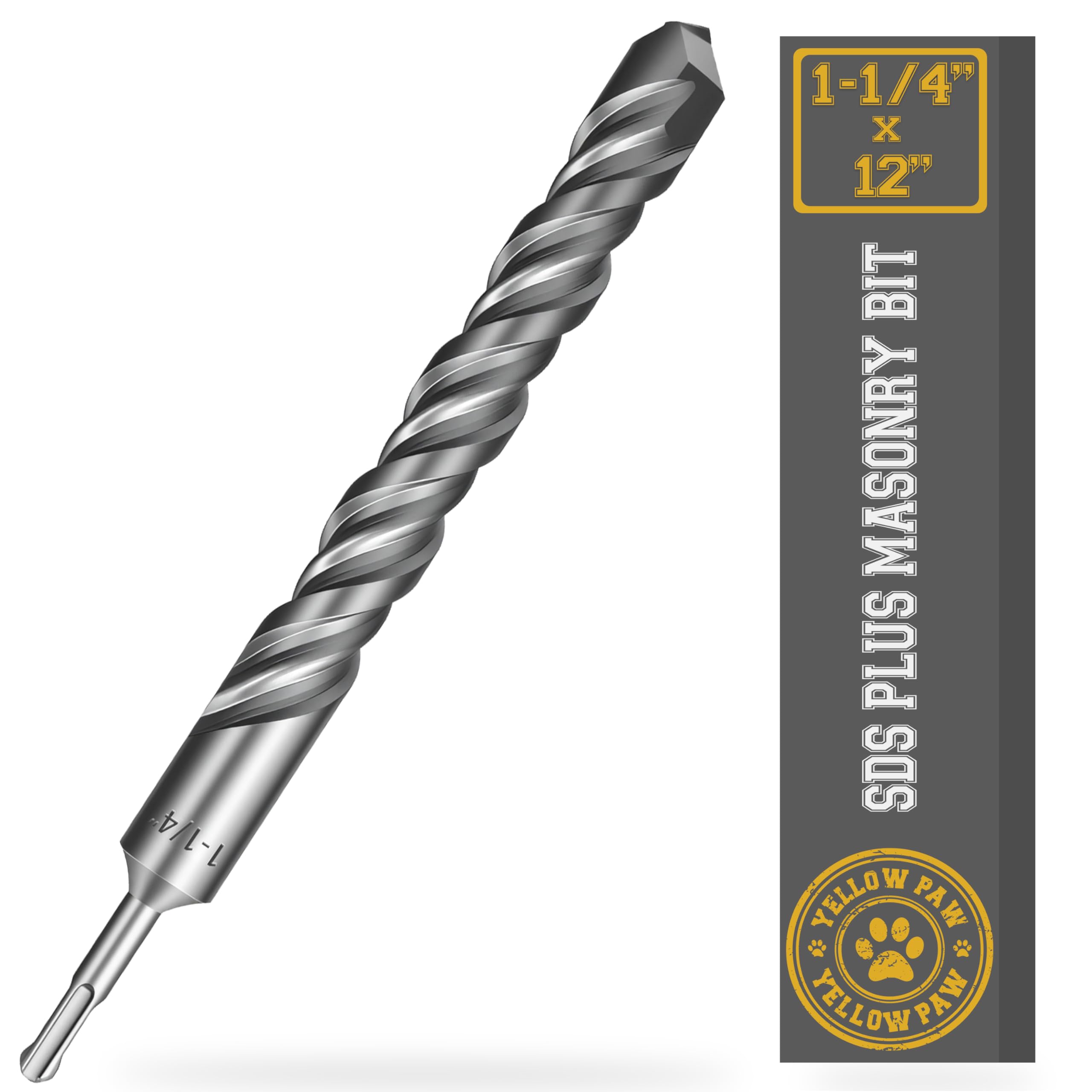 Photo 1 of 1-1/4 Inch SDS Plus Masonry Drill Bit for Concrete & Brick (12" Length - Industrial Grade) Fits All SDS Rotary Hammers - Carbide Tipped for Cement, Stone, Block, & More