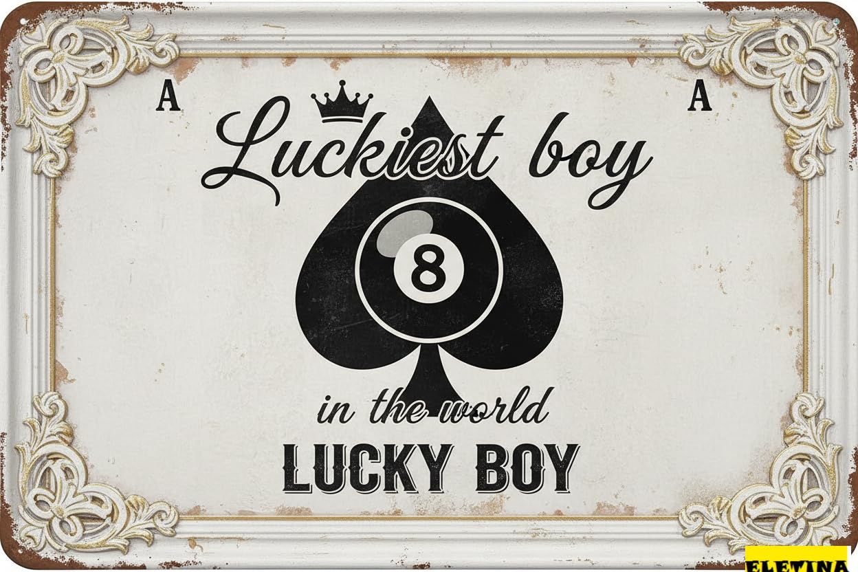 Disco Black 8 Ball Poker Tin Sign Set, 12x8 Inch Boys
