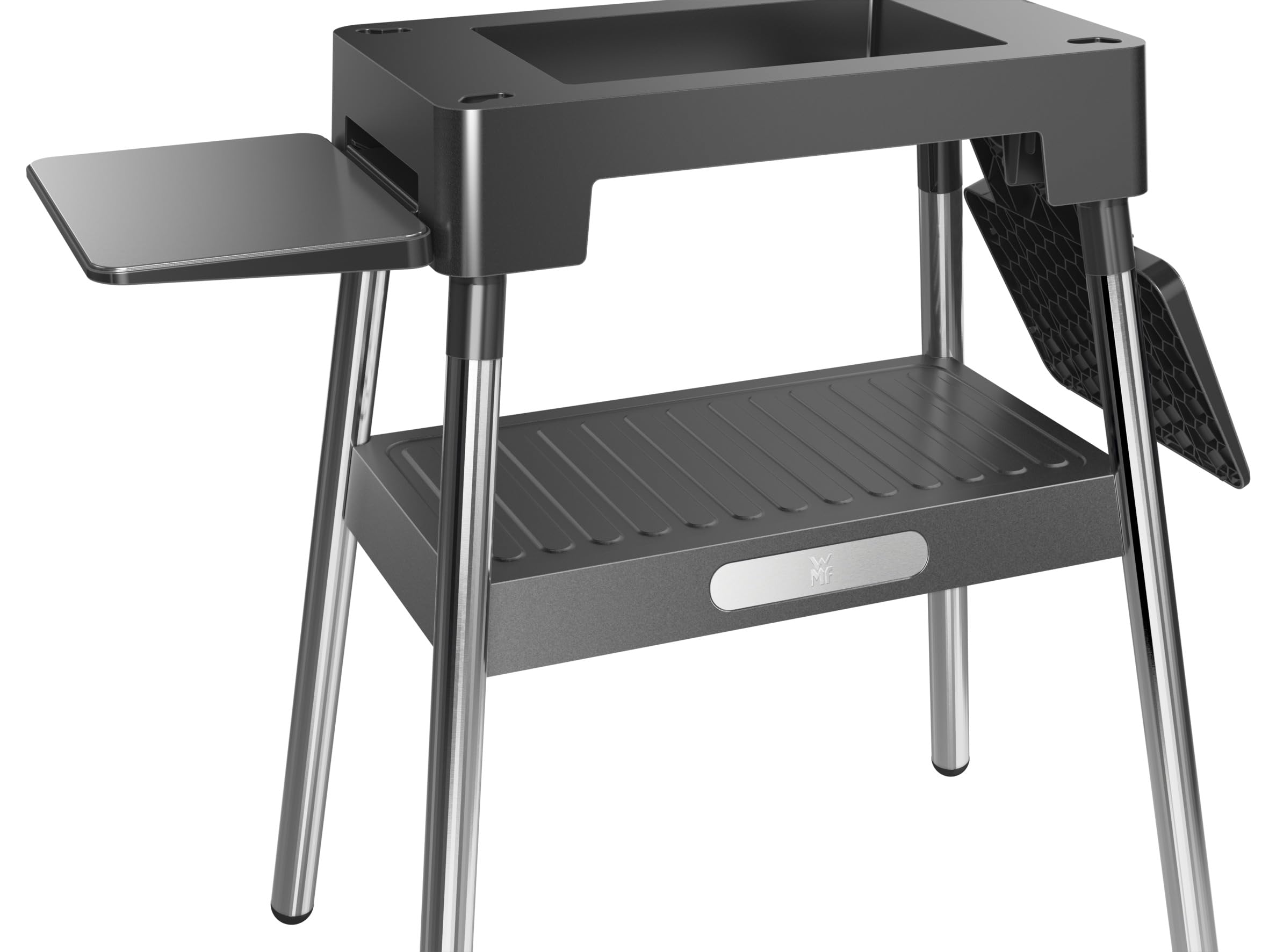 WMF Lono - Base para barbacoa de 92,7 x 75,0 x 43,8 cm, estable y segura, estantes laterales plegables, compatible con la parrilla Lono Master y la parrilla de mesa Lono plana y acanalada, cromargan