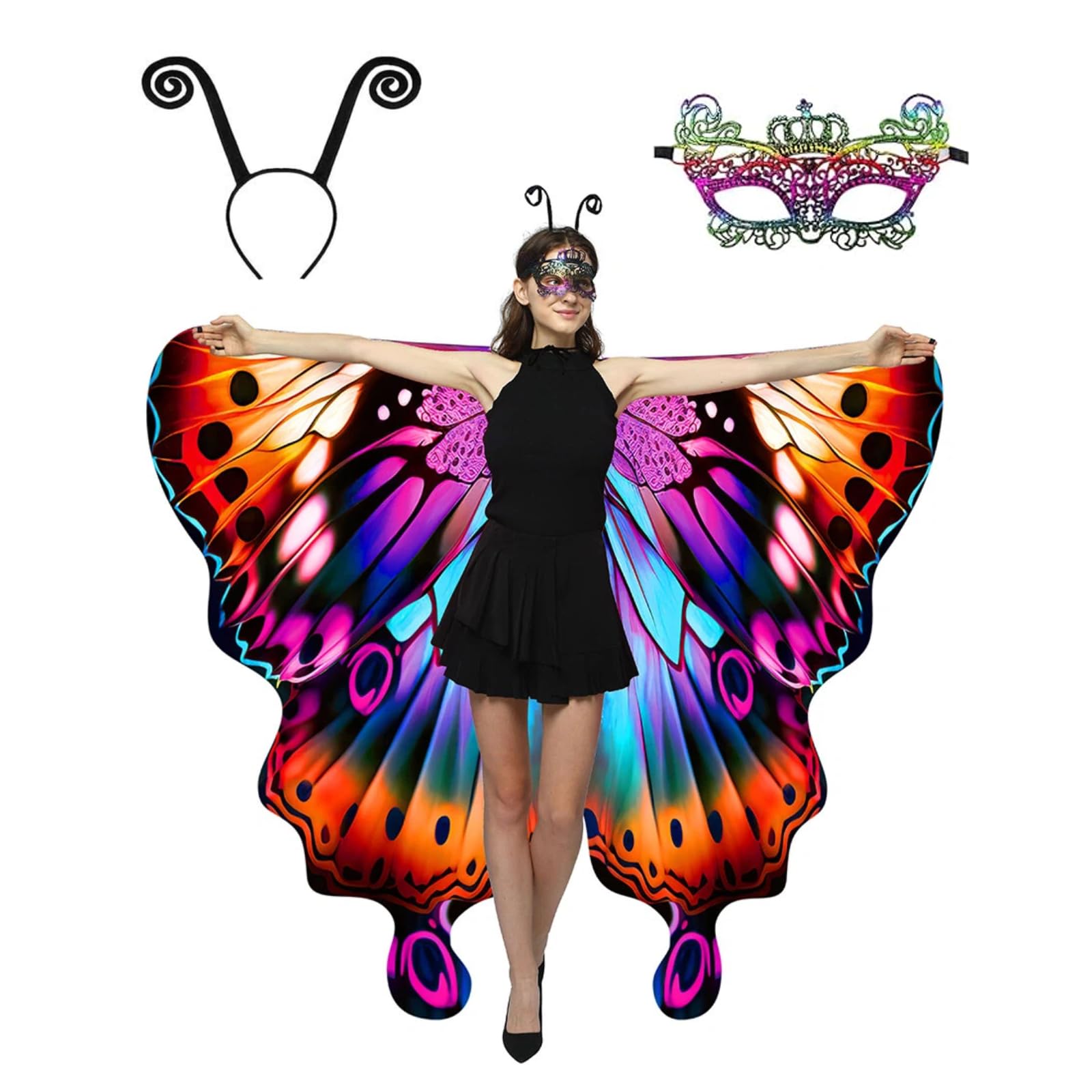 WhiteUniQoon Double-Sided Printing Butterfly Costume for Women, Halloween Costumes Adult Butterfly Wings for Women 017