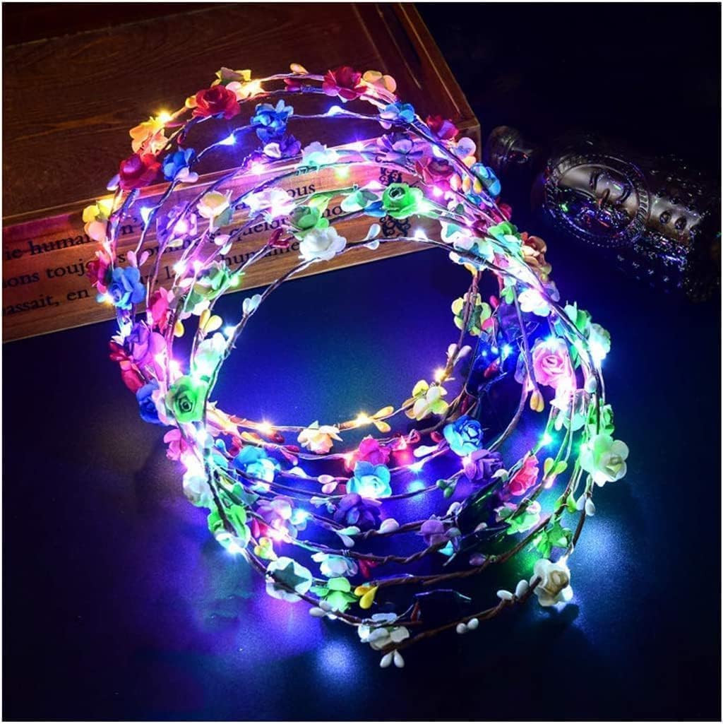 6 pieces luminous hair wreath flowers, hair wreath luminous, garland headband children, hair band with flowers girls, LED flower wreath headband, flower headband women's LED