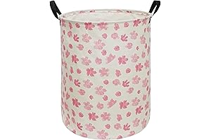 Totanki Laundry Baskets for Kids, 19.7" Pink Flower Canvas Clothes Basket