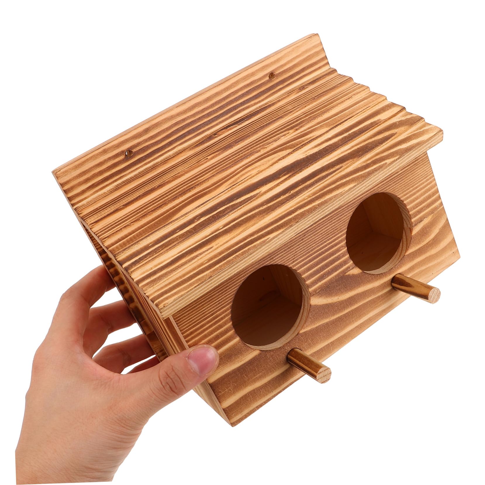 Caja Nido para Pájaros de Madera Maciza Natural Exterior Resistente con Doble Entrada y Perchas Soporte para Cría de y Periquitos Casita para Jardín y Aves Pequeñas