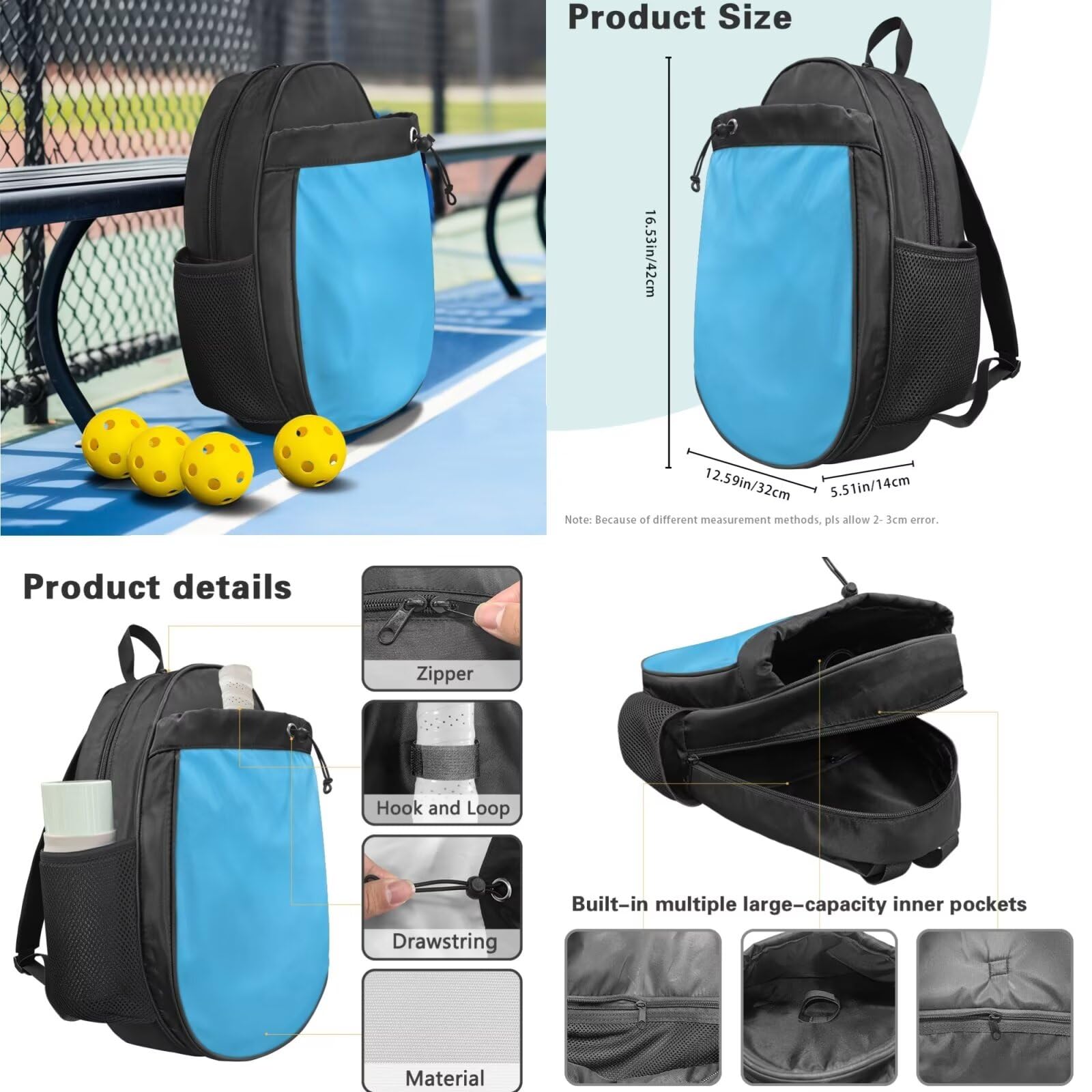 Set di 2 racchette da pickleball, zaino per pickleball, racchette da pickleball, per adulti e adolescenti