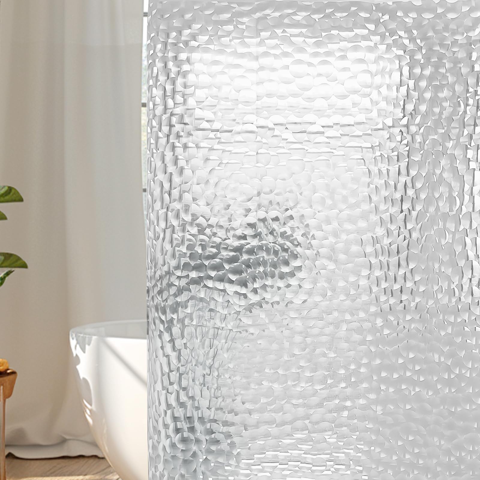 WELTRXE EVA 8G Shower Curtain Liner, 72x78 Inch 3D Clear Bubble Heavy Duty Waterproof Shower Curtain Liner with Magnets Thick Plastic Shower Curtains Weighted Bathroom Shower Liner, 12 Hooks