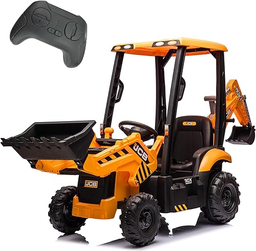 Miniatura 1 de Excavadora de camión tractor 4 en 1 para niños, vehículo eléctrico JCB con licencia de 12 V con control remoto, pala de carga frontal, excavadora,