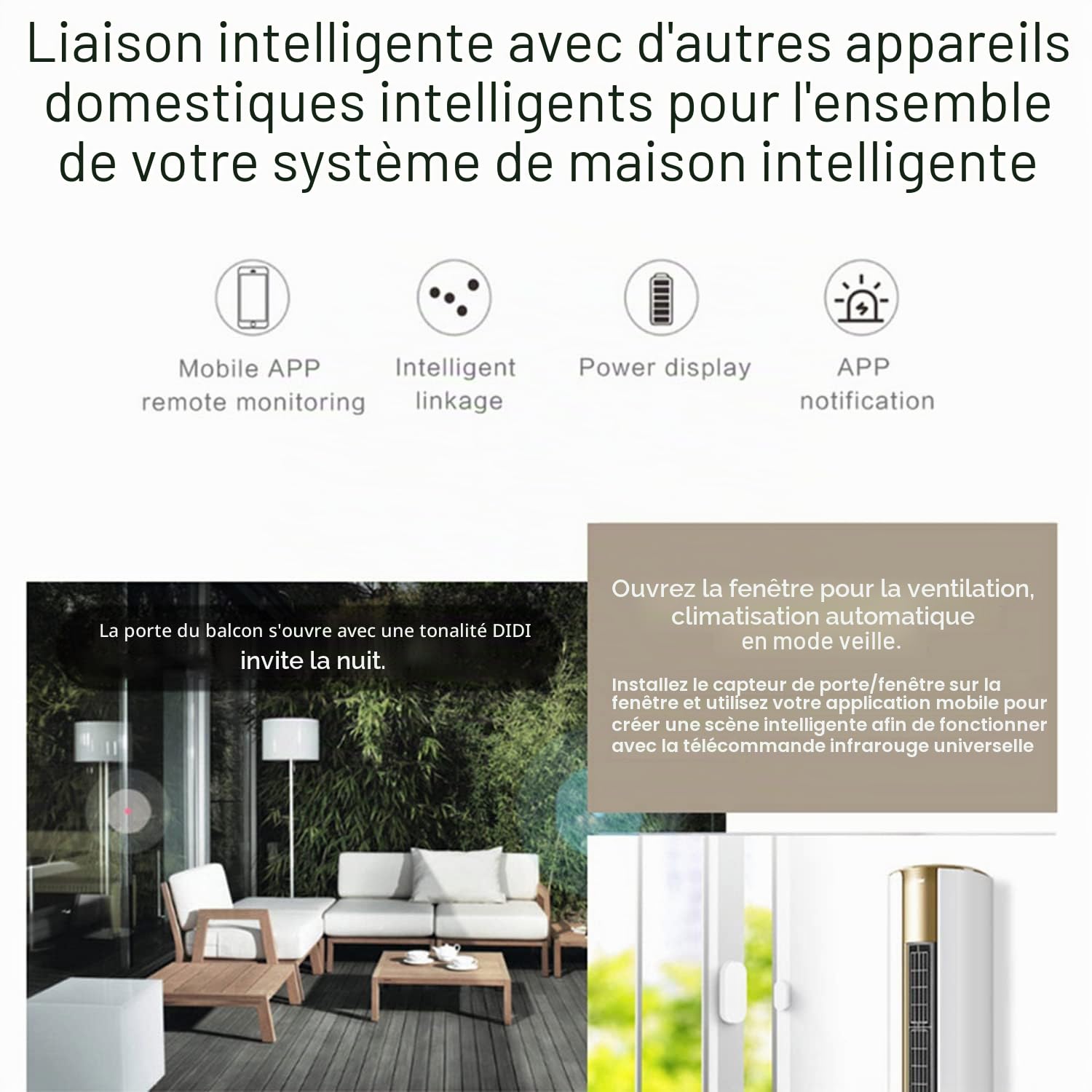 Capteur de porte WiFi : détecteurs intelligents d'ouverture/fermeture de porte, capteur de fenêtre sans fil avec alerte de notification par application, capteur de contact pour la sécurité de la