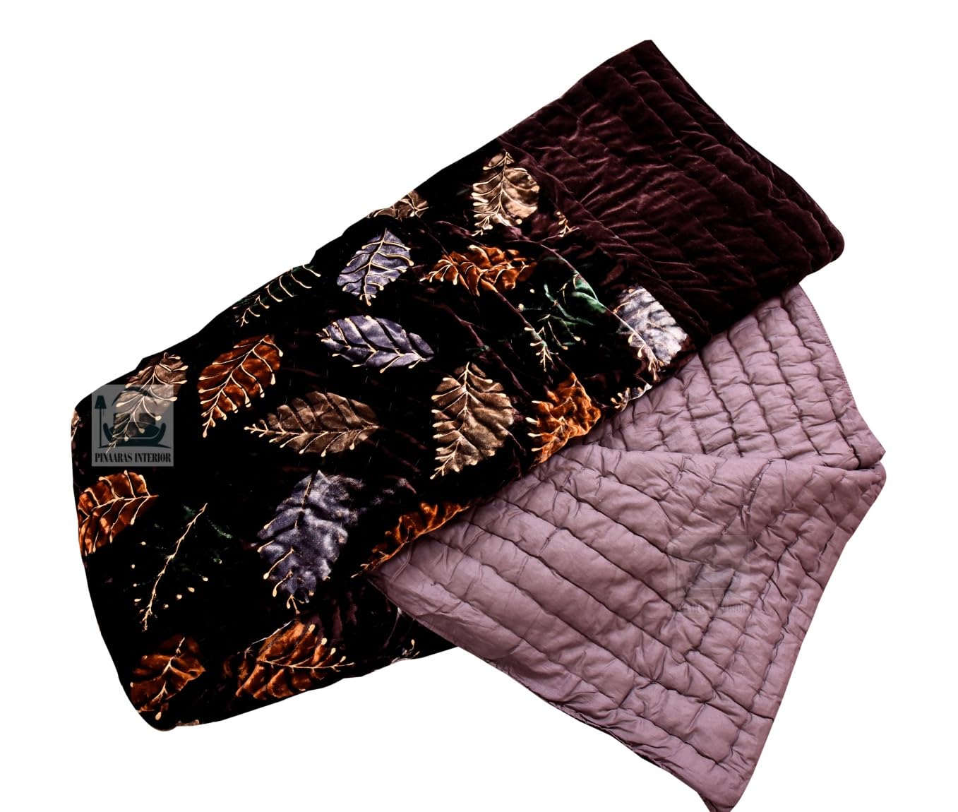 Cotton Quilt Jaipuri Quilt Velvet Razai Comforter Floral Print Cotton Filled Maroon/Coffee - (Coffee, Single Bed Set of 2)-image-9