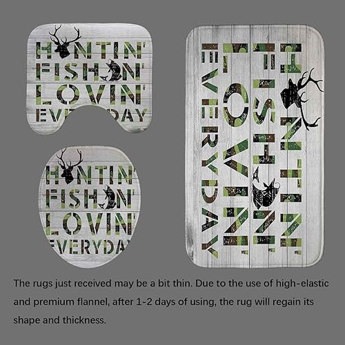 Miniatura 4 de SKAILIÉ Juego de 4 cortinas de ducha de camuflaje de pesca, tablero de madera blanco, cuernos de cabeza de ciervo, caza, vida silvestre, cabaña,