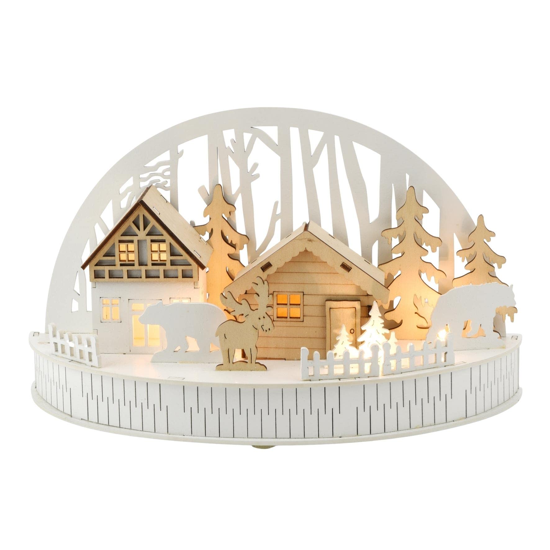 North Pole Novelties White Led Light Up Snowy Wooden Christmas Village Scene Xmas Freestanding Decoration