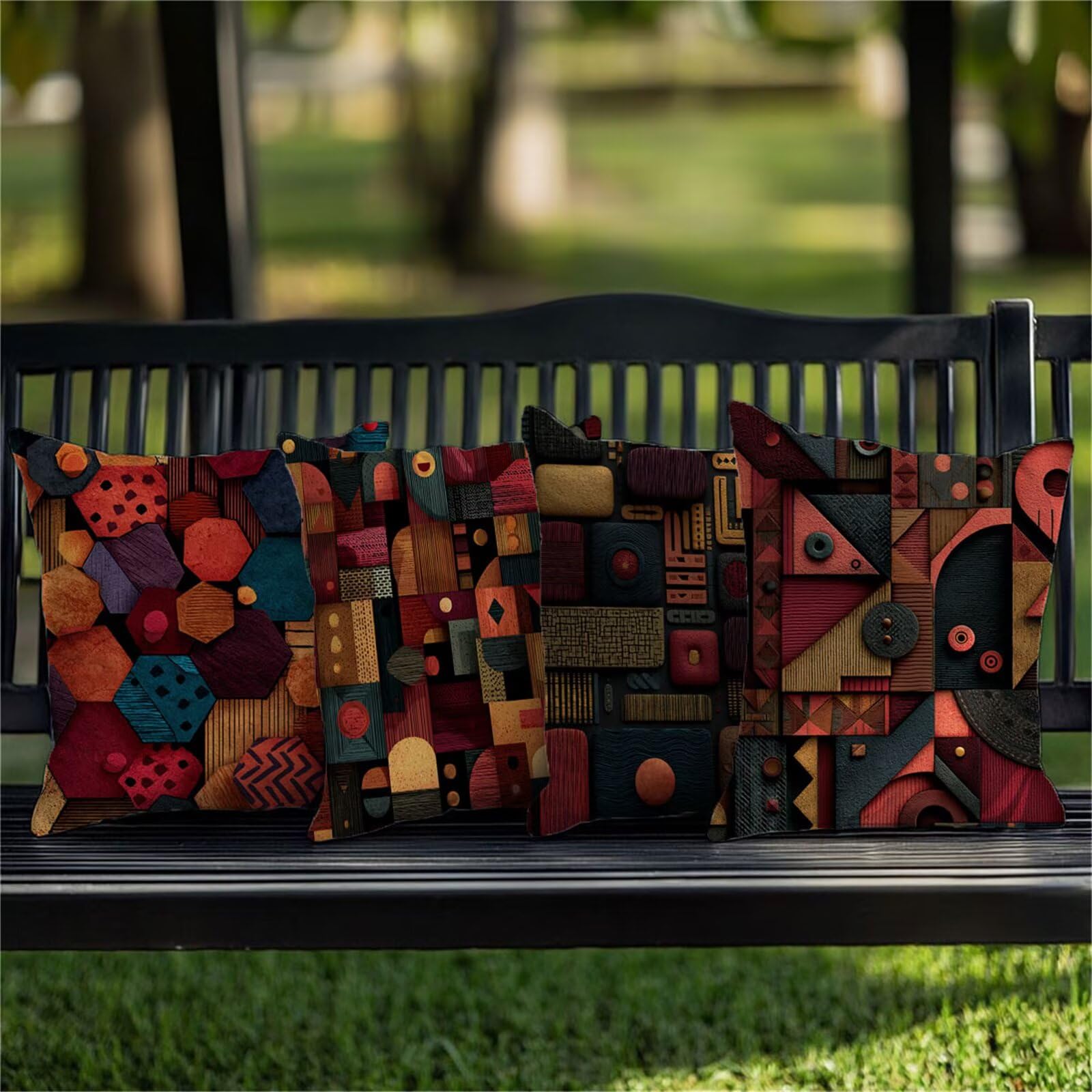 Cuscini per Divano Rosso Cuscini da Esterno 80x80 cm Set di 4 Impermeabili Velluto Copricuscini Divano con Cerniera Invisibile Cuscino Quadrato, Cortile Giardino Balcone Decorativi Astratto m-247
