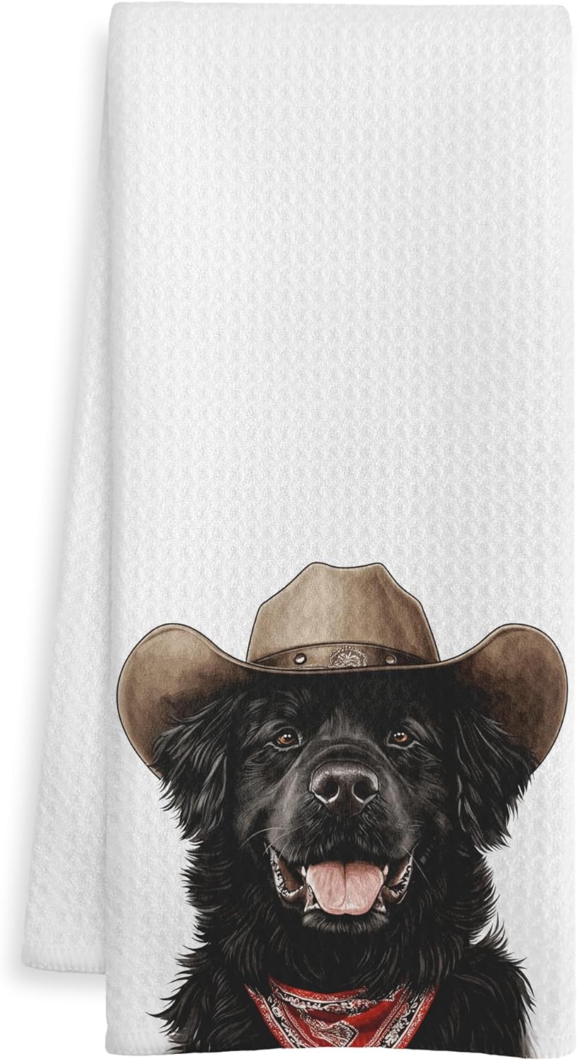 Cowboy Newfoundland Kitchen Towels, Newfoundland Gifts for Women Men Dish Tea Towel for Kitchen Decor, Funny Western Dog Hand Towels for Bathroom Decor, Dog Lover Mom Gifts, 16X24 Inch