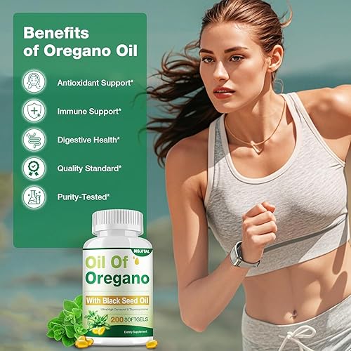 Miniatura 4 de Aceite de orégano con aceite de semilla negra, 200 cápsulas, cápsulas de aceite de orégano 2 en 1 orgánicas, soporte digestivo y antioxidante, a