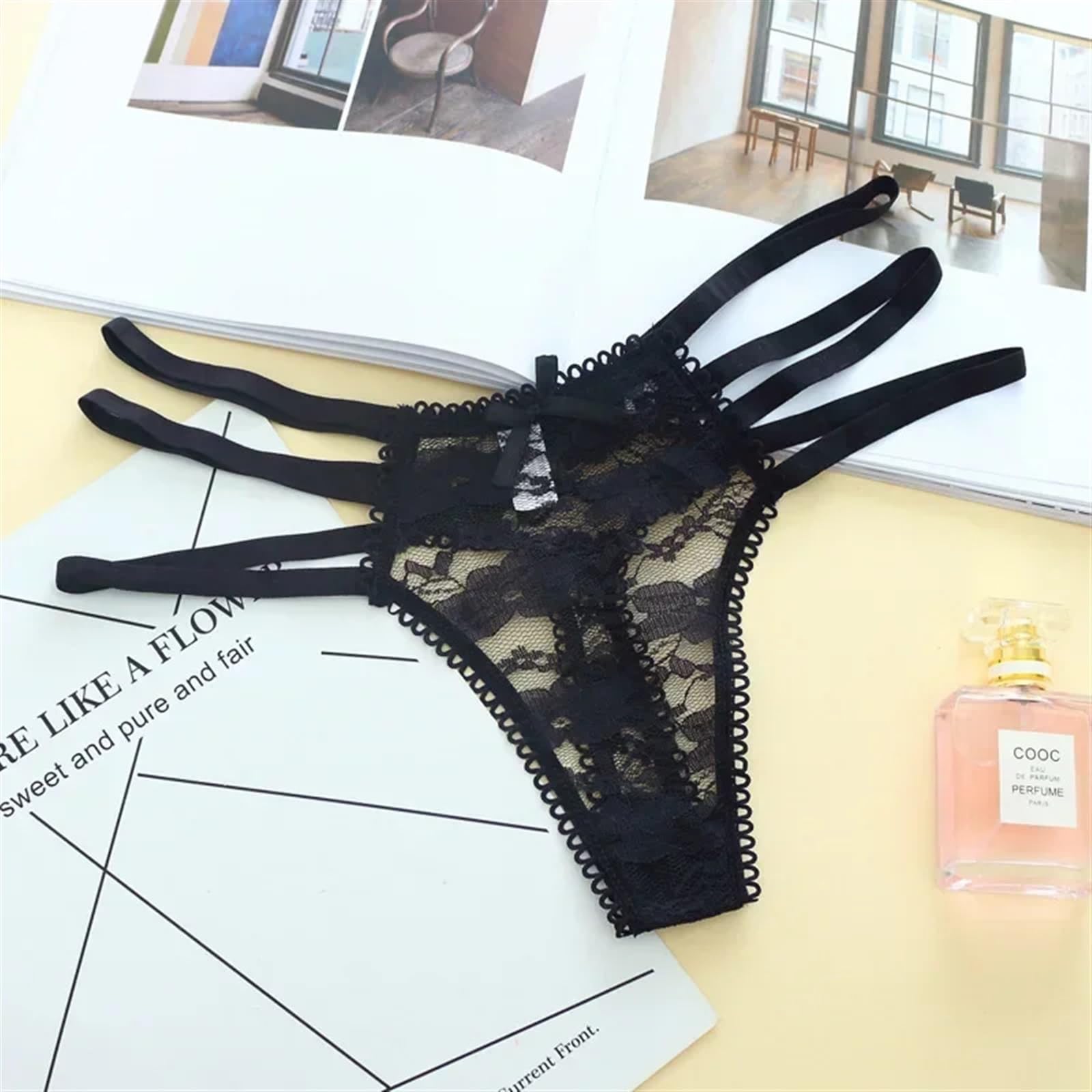 Mutande Bikini Slip 3 Pezzi/Set T-Back Mutande in Puro Cotone Sexy Sottile Cintura Perizoma Pizzo Traspirante Perizoma Cavo Mutandine a Vita Bassa(A 1pc,M)