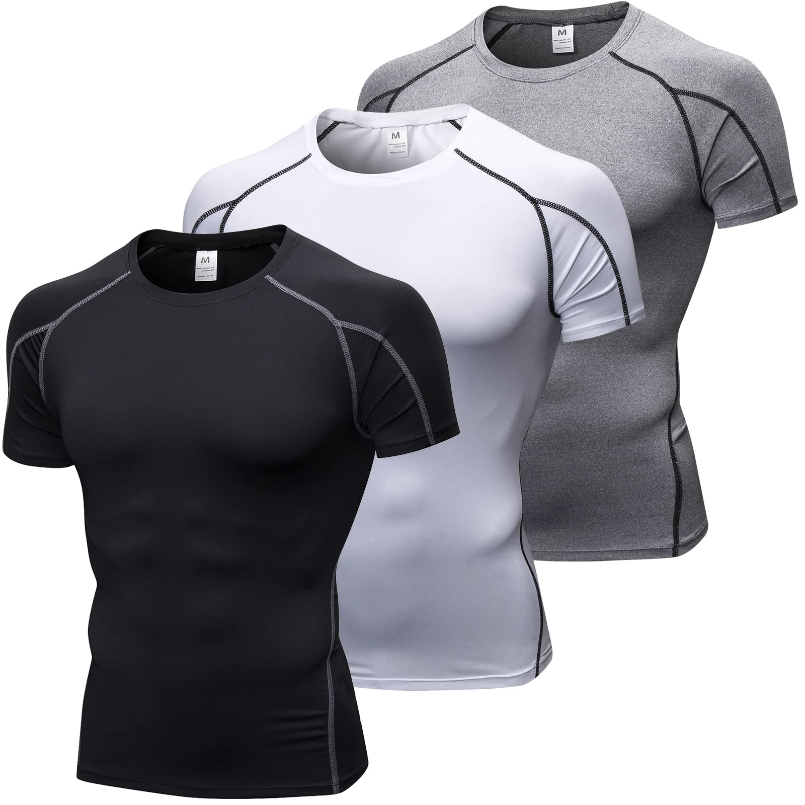 SPVISEMen's Compression Shirts Short Sleeve Workout Gym T-Shirt Running Tops Cool Dry Sports Base Layer Athletic Undershirts