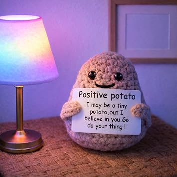 Mini Funny Knitted Wool Potato Toy with Positive Card - Creative Cute Crochet Doll Cheer Up Gift for Friends Parties Women Men Mothers Day Graduation Decoration and Encouragement