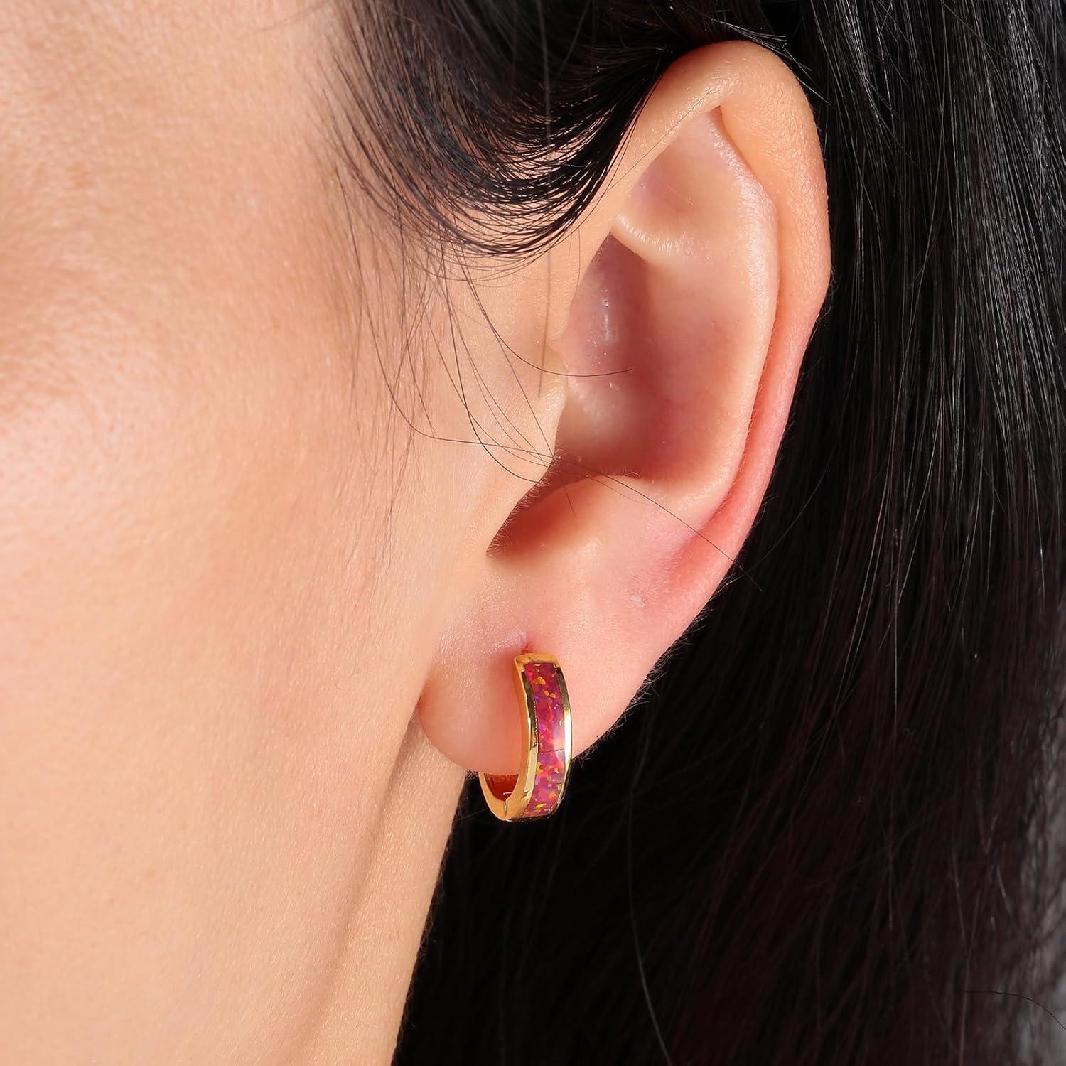 CiNily Huggie Earrings Opal Hinged Hoop Earrings Gold Plated Hypoallergenic Small Hoop Earrings for Women Teen Girls Men Sensitive Ears - Image 2