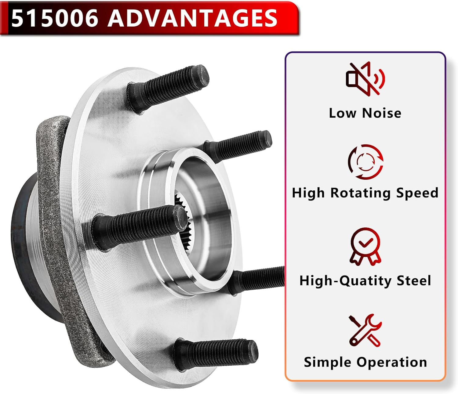 4WD 515006 Front Wheel Hub Bearing Assembly for 1994 1995 1996 1997 1998 1999 Dodge Ram 1500 5 Lugs Non-ABS