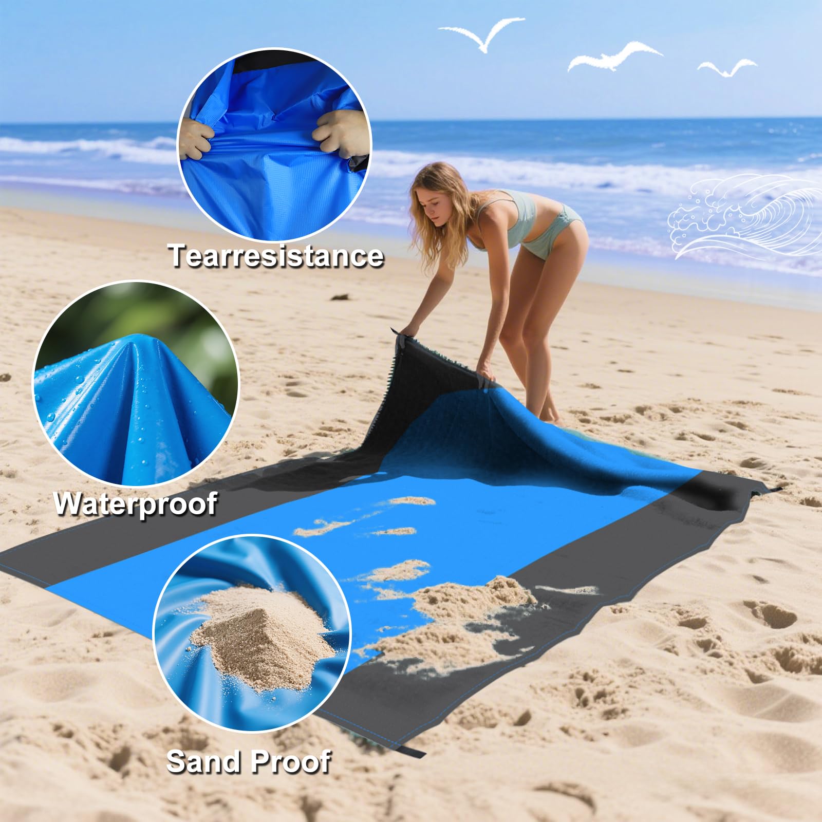 Couverture De Pique-Nique Imperméable 200x200 Cm Léger 0,9kg - Tapis Plage Avec Fond Aluminium Et Surface Douce Pour Camping Extérieur
