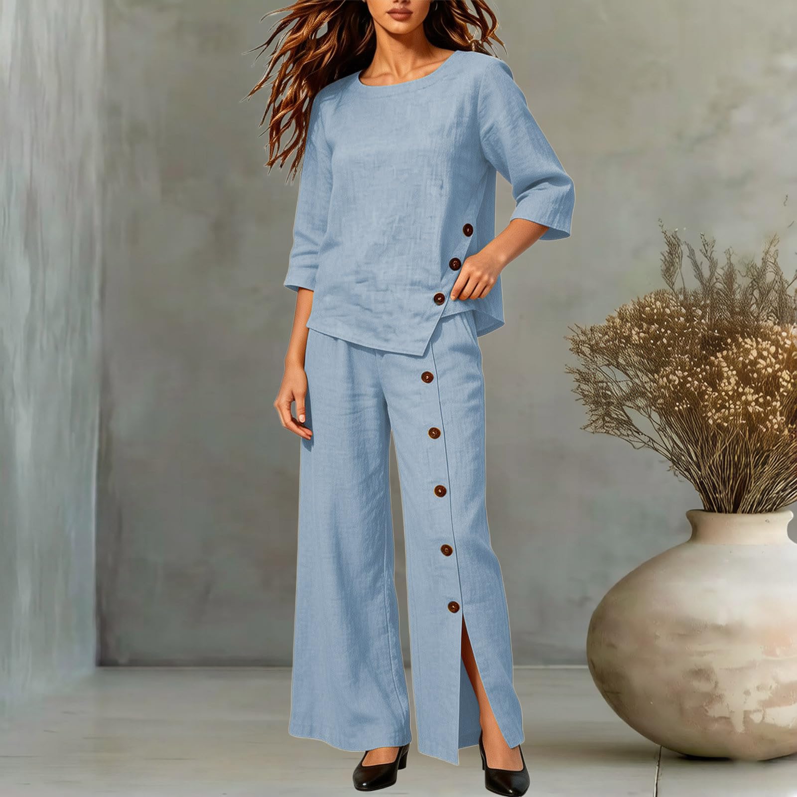 Générique Pantalon élégant et Chemise décontractée, Ensemble Pantalon Long Moderne et asymétrique à Porter
