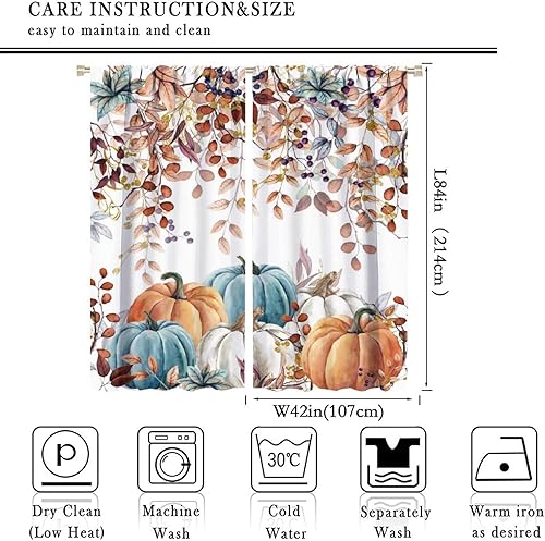Miniatura 2 de Cortinas de cocina de calabaza otoñal, rústicas, de otoño, hojas de acuarela, impresiones artísticas opacas con bolsillo para barra, cortinas de