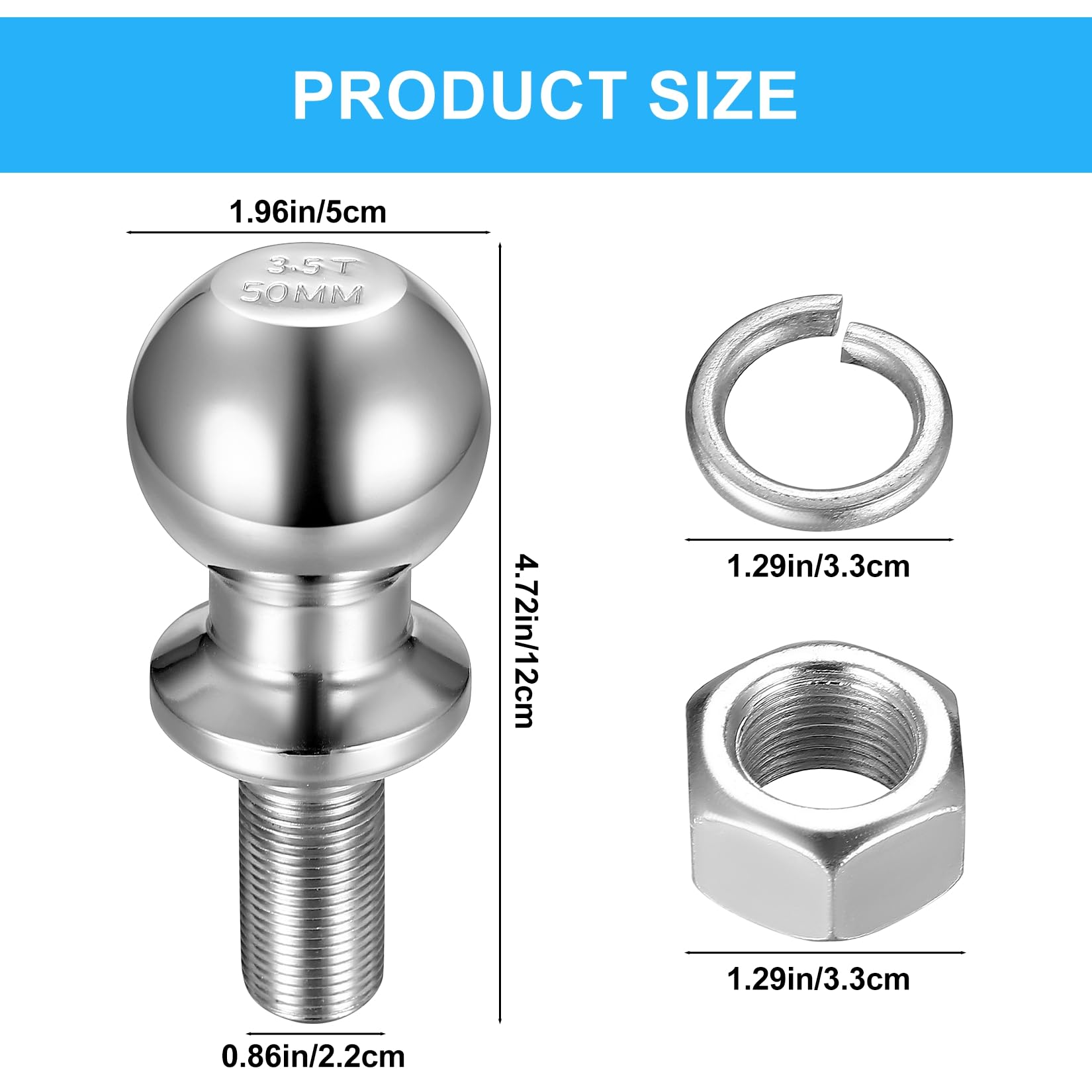 Perno Di Traino A Sfera Non Omologato Diametro Della Testa Sferica 50 Mm - Foto 7