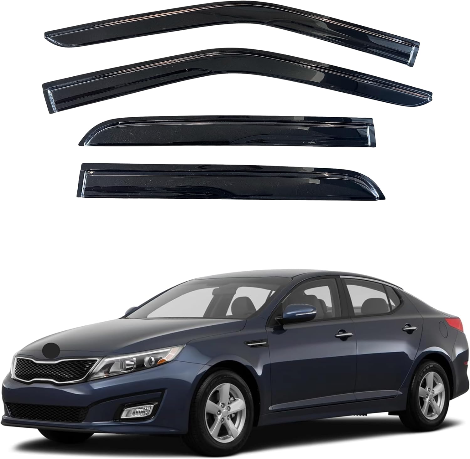 KPY Window Visor Compatible with Kia Optima 2011-2015, 4PC Rain Guard Side Window Vent Deflectors Tape-On Mugen Style, 2011 2012 2013 2014 2015 11-15 Optima