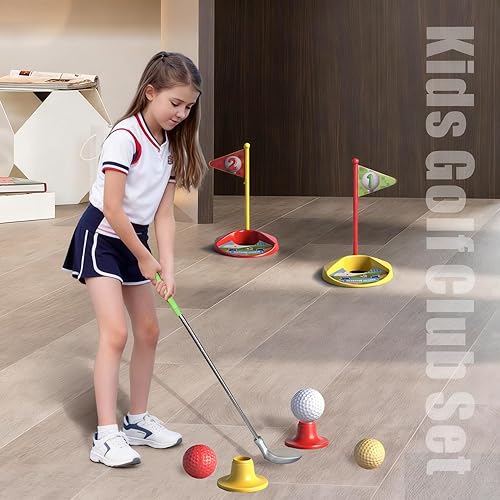 Miniatura 4 de Juego de palos de golf para niños de 3 a 8 años, ajustables, interiores y exteriores, plástico para palos de golf, regalo para niños y niñas