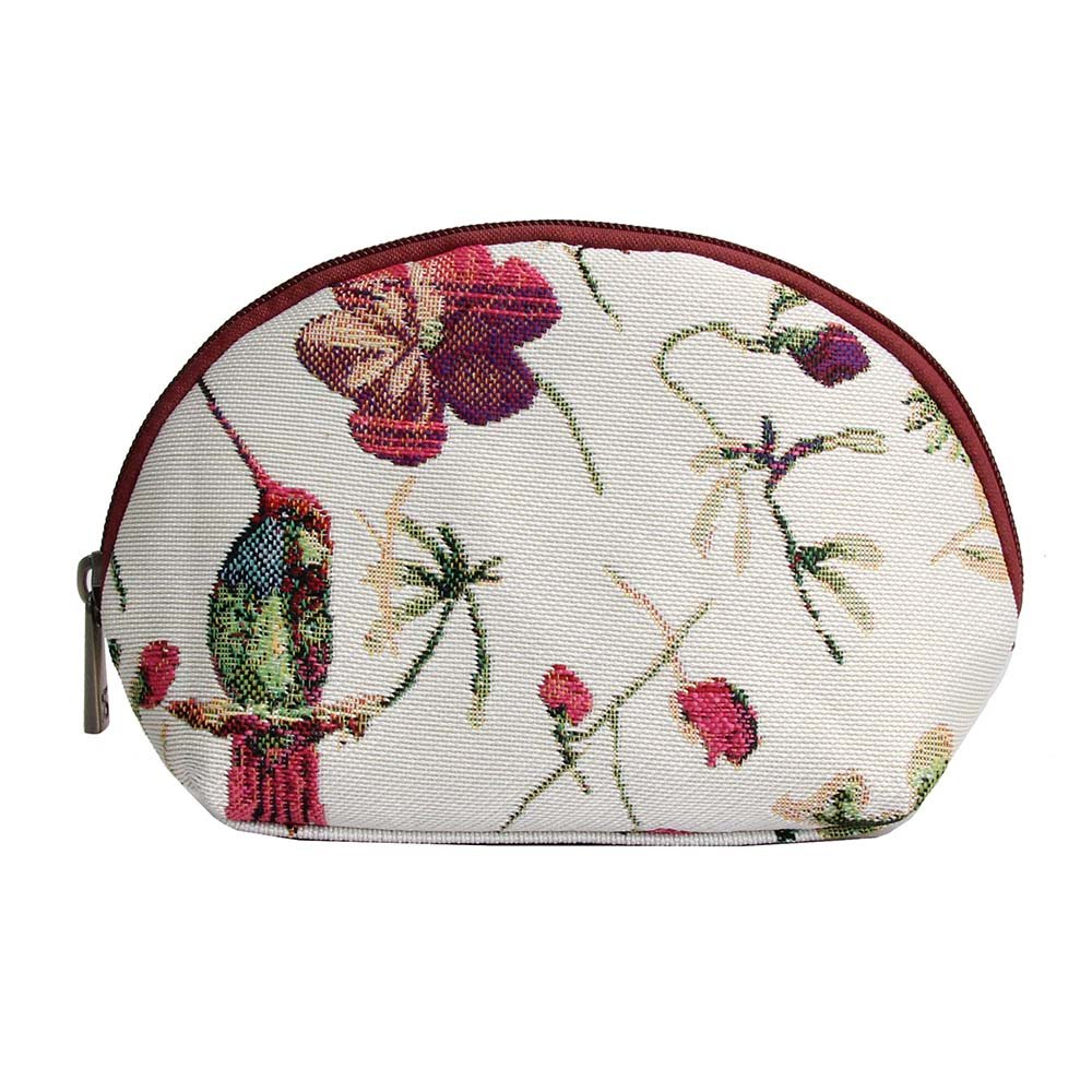 Signare Tapestry Cosmetic Bag Toiletry Makeup Bag for Women With Hummingbird and Flower Design (COSM-HUMM)