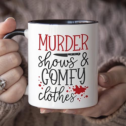 Miniatura 3 de YouNique Designs Murder Shows and Comfy Clothes - Taza de café True Crime de 11 onzas, mercancía de adicto al crimen, taza de café para mujeres,